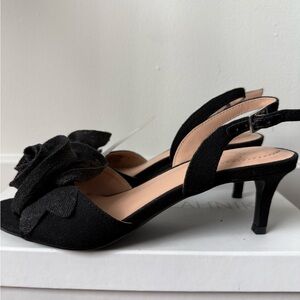 Bandolino Black Floral Slingback Kitten Heels